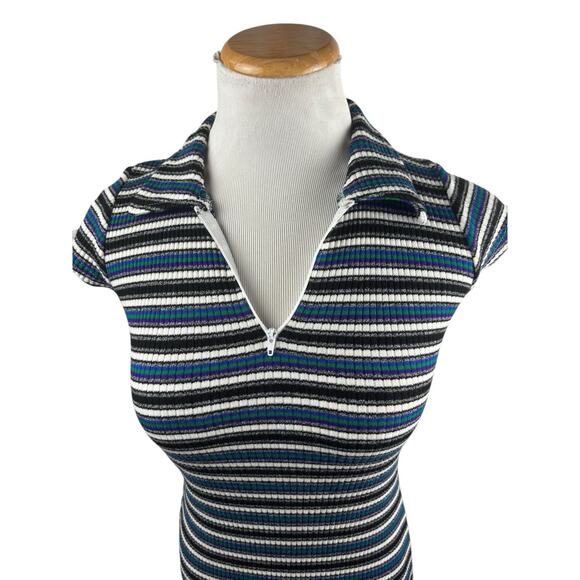 Younique Y2K Ribbed Collared Mini Sweater Dress Small Blue Black Grunge - Picture 4 of 7